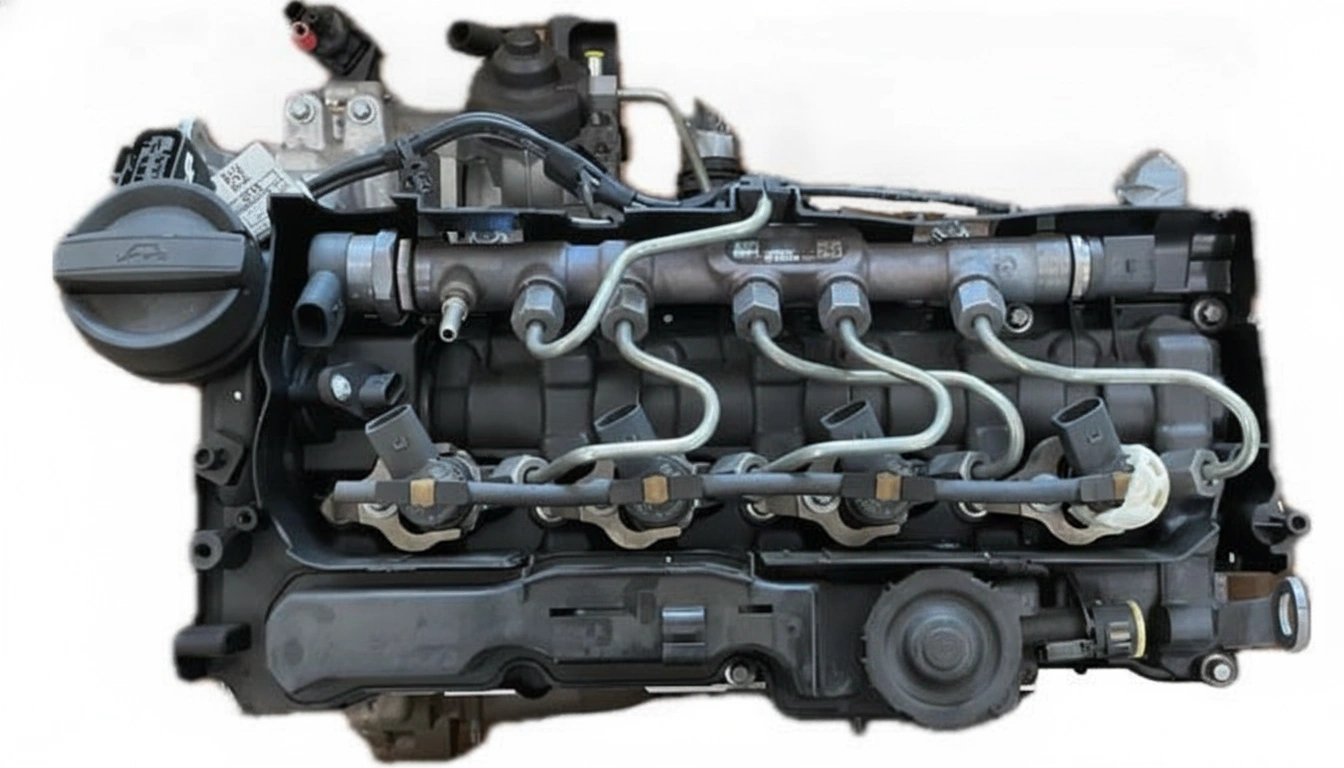 Silnik BMW B47C20A z góry, listwa wtryskowa i wtryskiwacze
