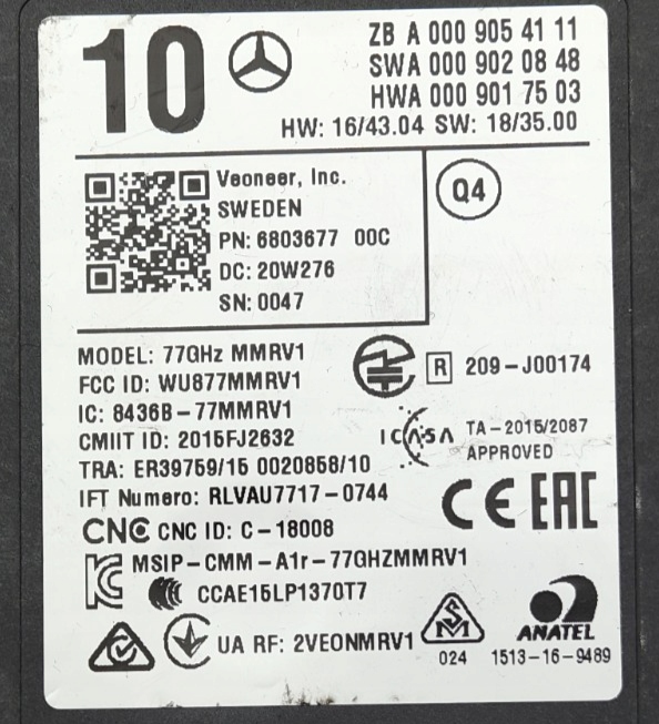 Radar Sensor Mercedes CLA W118 C118 X118 GLE W167 W177 W205 C A0009054111 - obrazek 3
