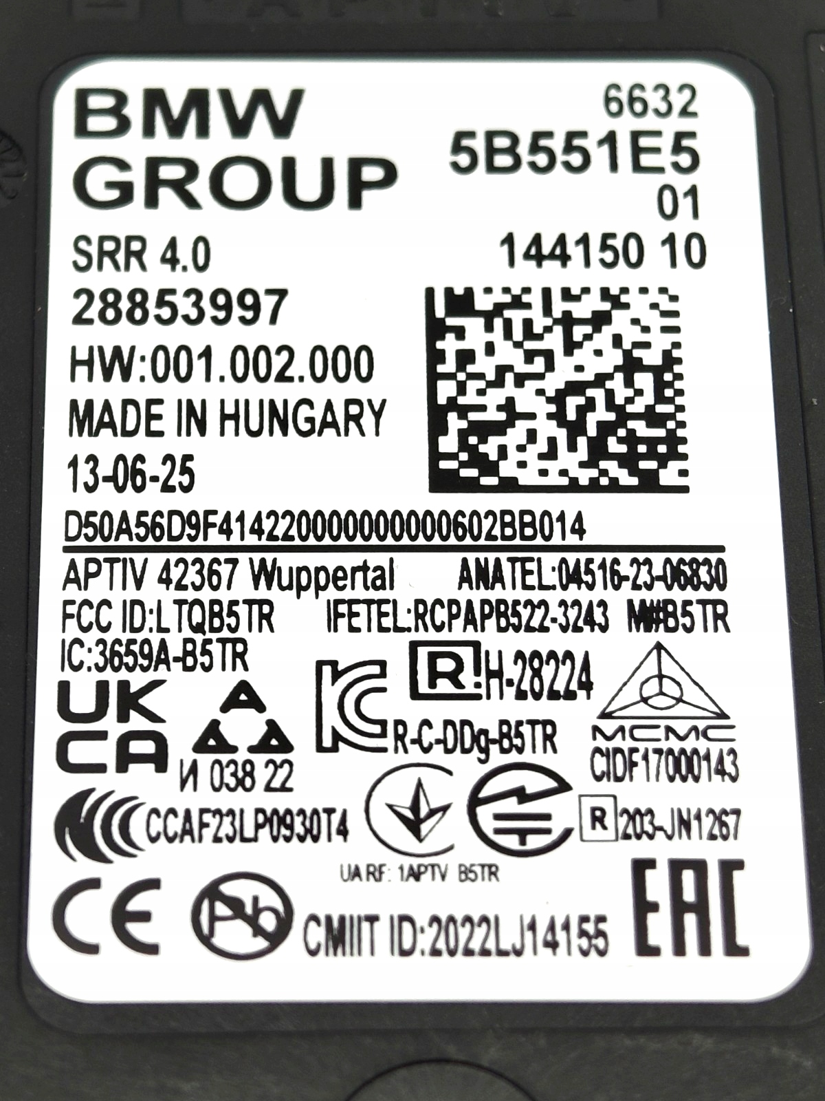 66.32.5B551E5 RADAR SENSOR BMW 1 F70 2 F74 F78 M2 G87 U06 X3 G45 5 G60 G61 G68 M5 G90