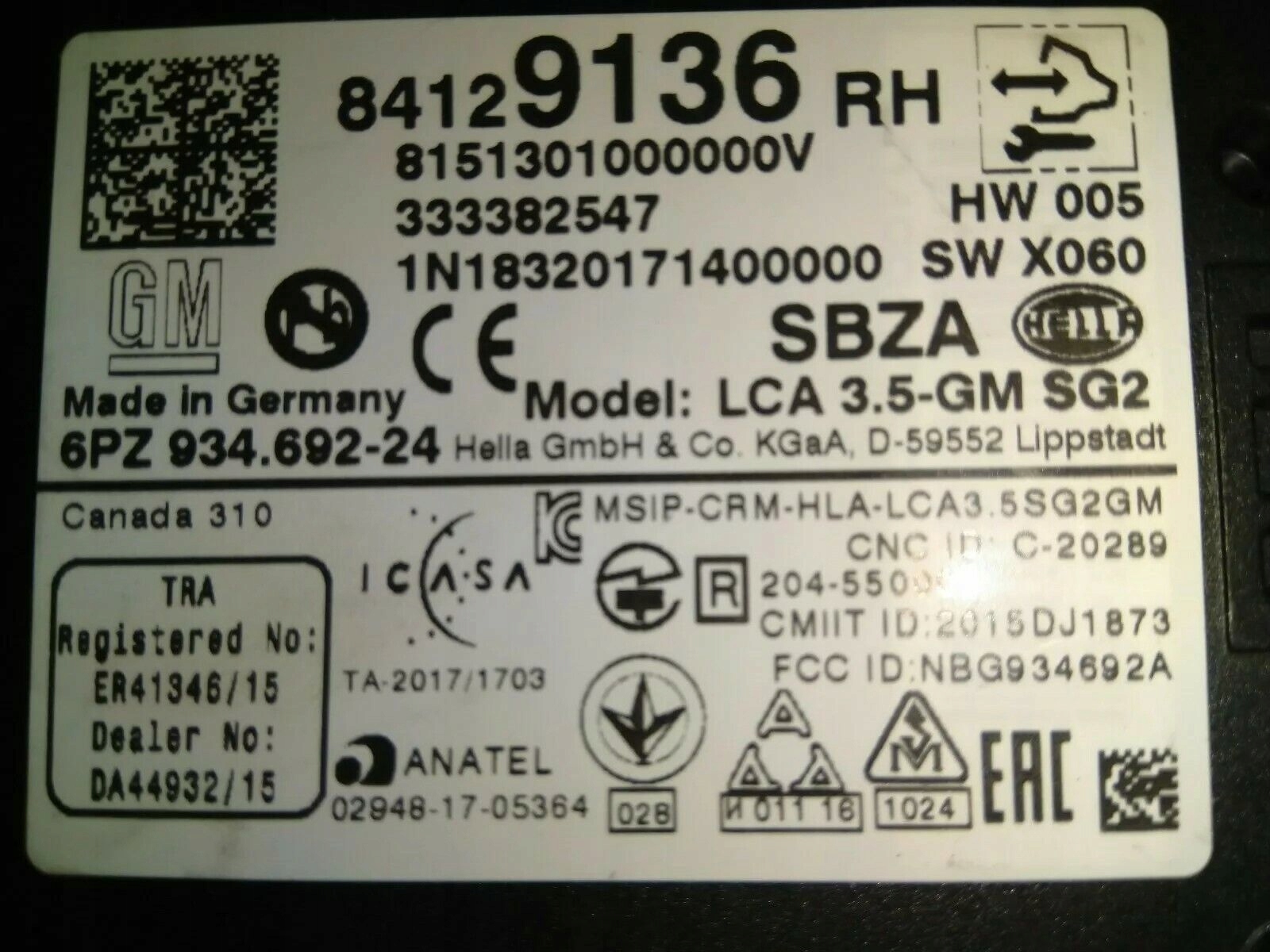 84129136 Opel RADAR SENSOR GM OPEL INSIGNIA B ASYSTENT ZMIANY PASA RUCHU 84129136 PRAWY